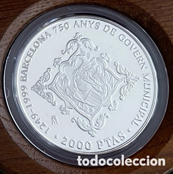 Monedas Franco: Espa&ntilde;a 2000 pesetas Plata PROOF Barcelona 750 a&ntilde;os Ayuntamiento FNMT 1999 Estuche y Certificado