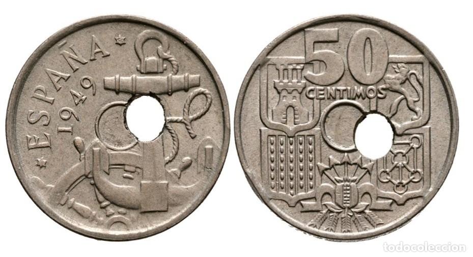 Monedas Franco: Moneda 50 c&eacute;ntimos 1949 *54 Error Agujero desplazado
