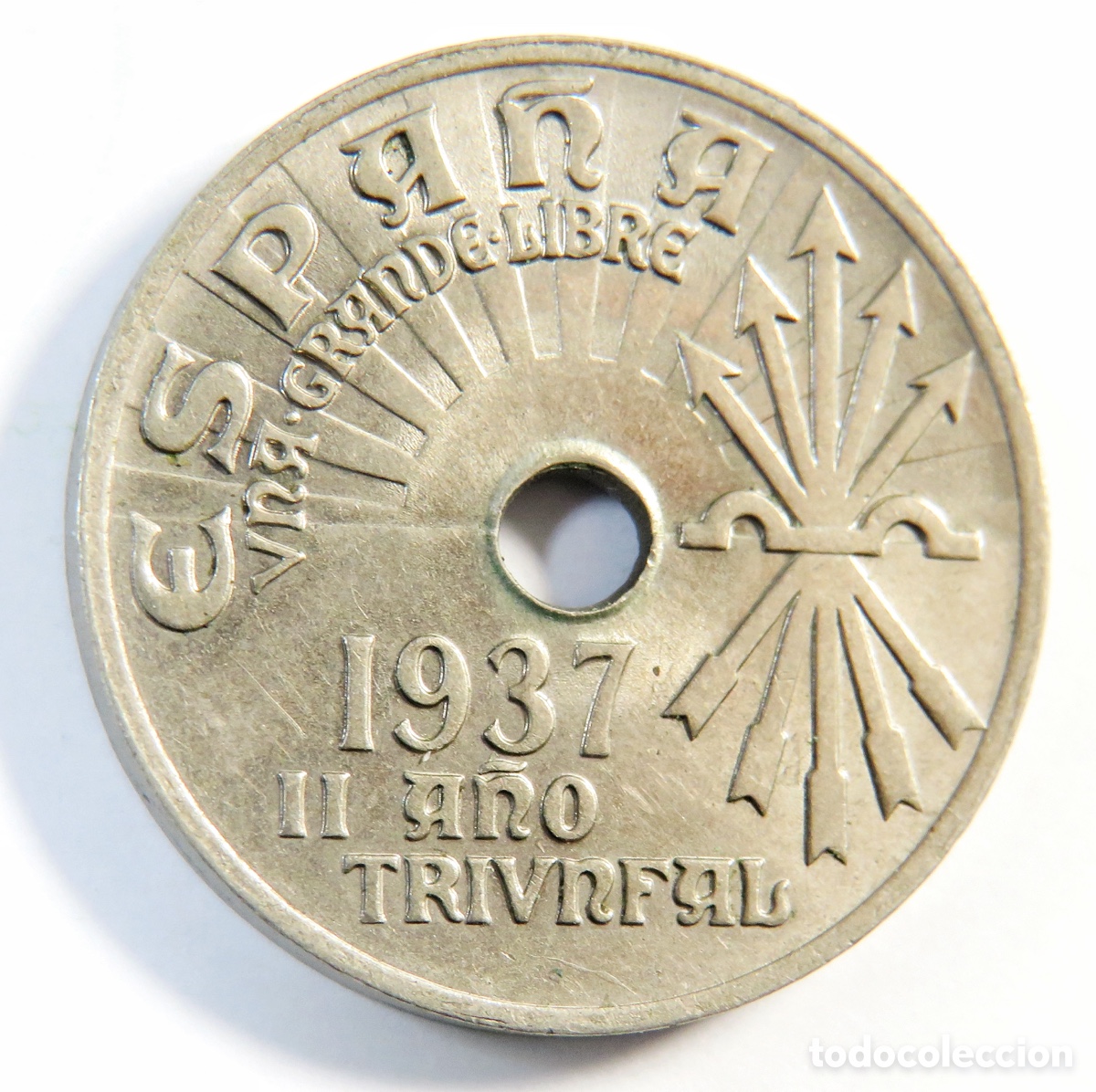 Monedas Franco: Moneda de 25 C&eacute;ntimos 1937 II A&ntilde;o Triunfal SC Guerra Civil Espa&ntilde;ola