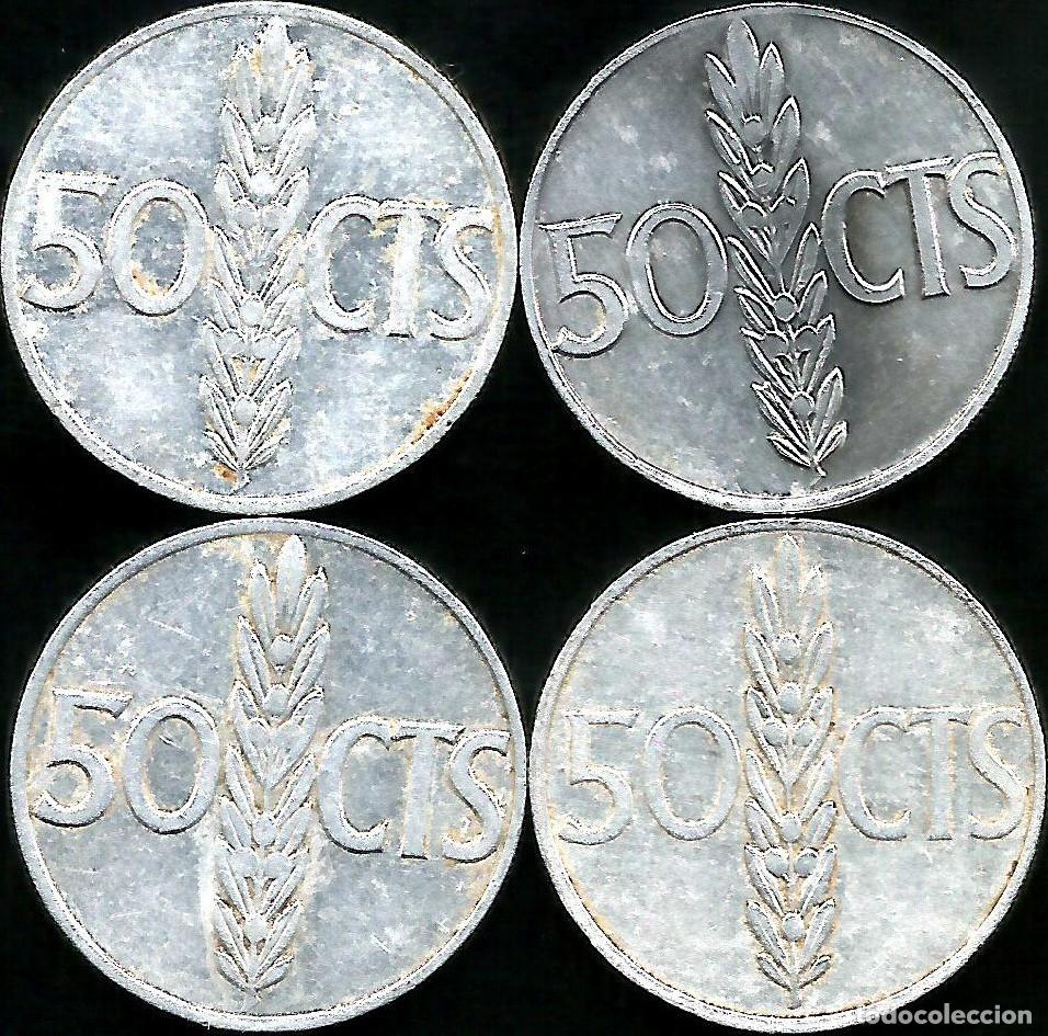 Monedas Franco: ESPA&Ntilde;A 1966 *67 *68 *71 *73 - 50 CENTIMOS - KM 795 - LOTE 4 MONEDAS CIRCULADAS