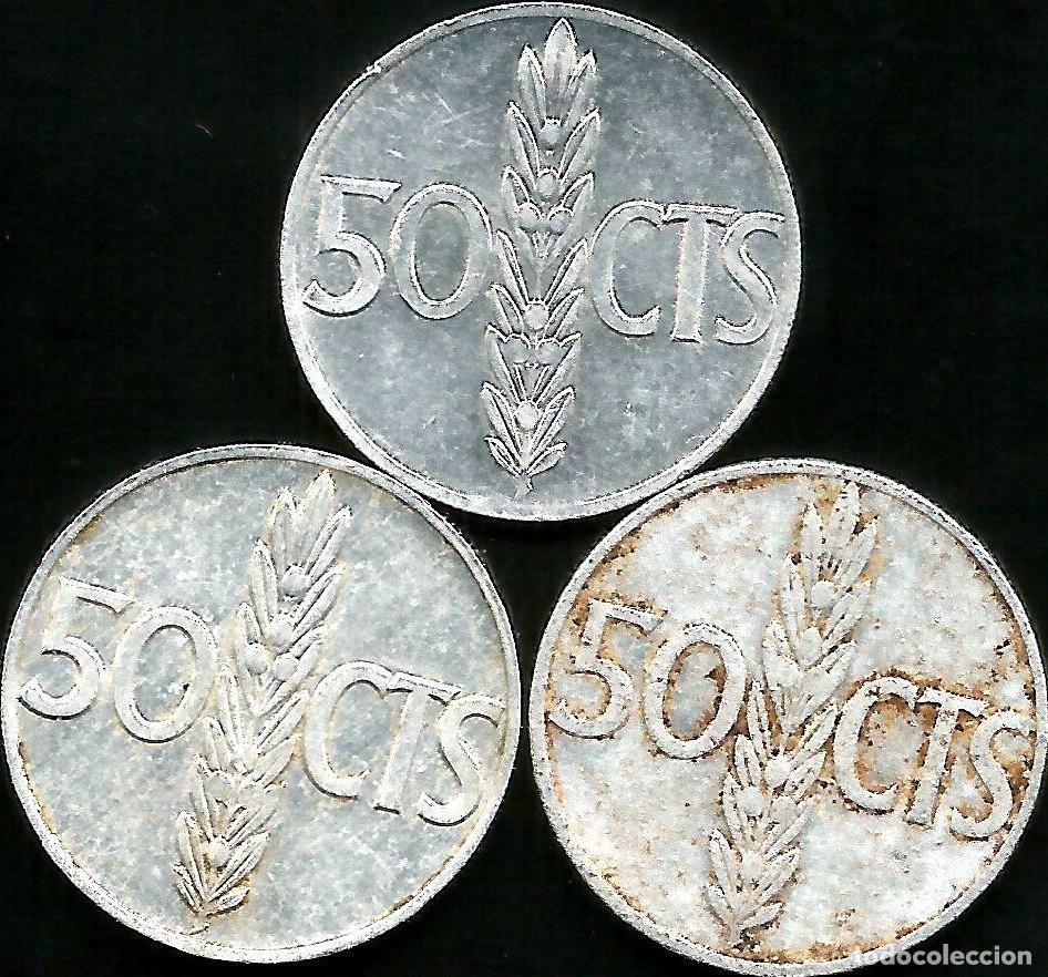 M&uuml;nzen unter Franco: ESPA&Ntilde;A 1966 *68 *71 *73 - 50 CENTIMOS - KM 795 - LOTE 3 MONEDAS CIRCULADAS