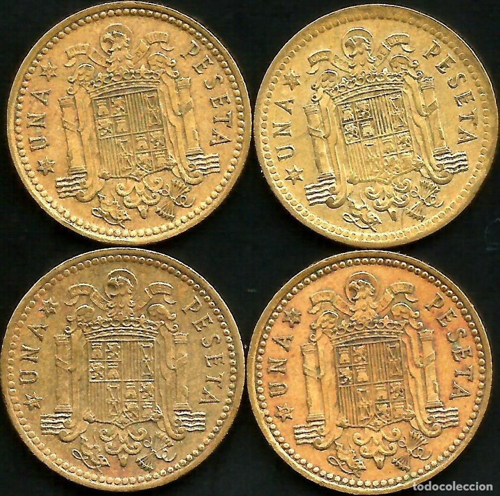 Monedas Franco: ESPA&Ntilde;A 1966 *74 *75 X 2 - 1 PESETA - KM 796 - 4 MONEDAS CIRCULADAS EBC