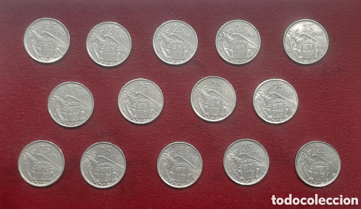 Monnaies Franco: Lote 14 monedas 25 pesetas 1957
