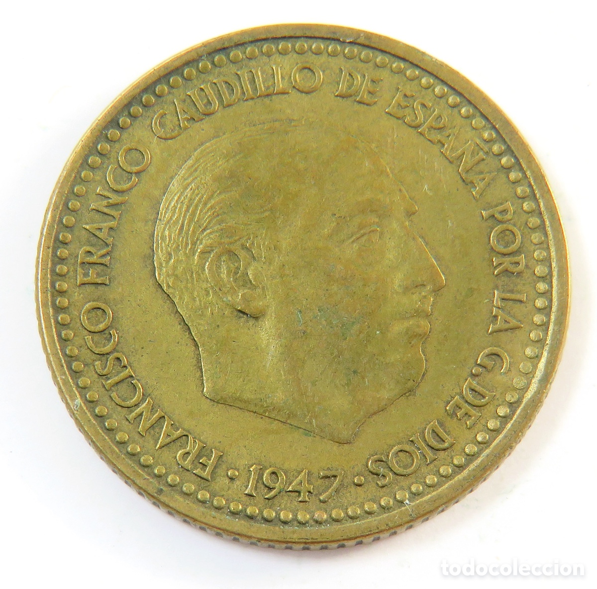 Monedas Franco: Moneda de 1 Peseta 1947 54 Franco MBC Moneda Espa&ntilde;ola Escasa