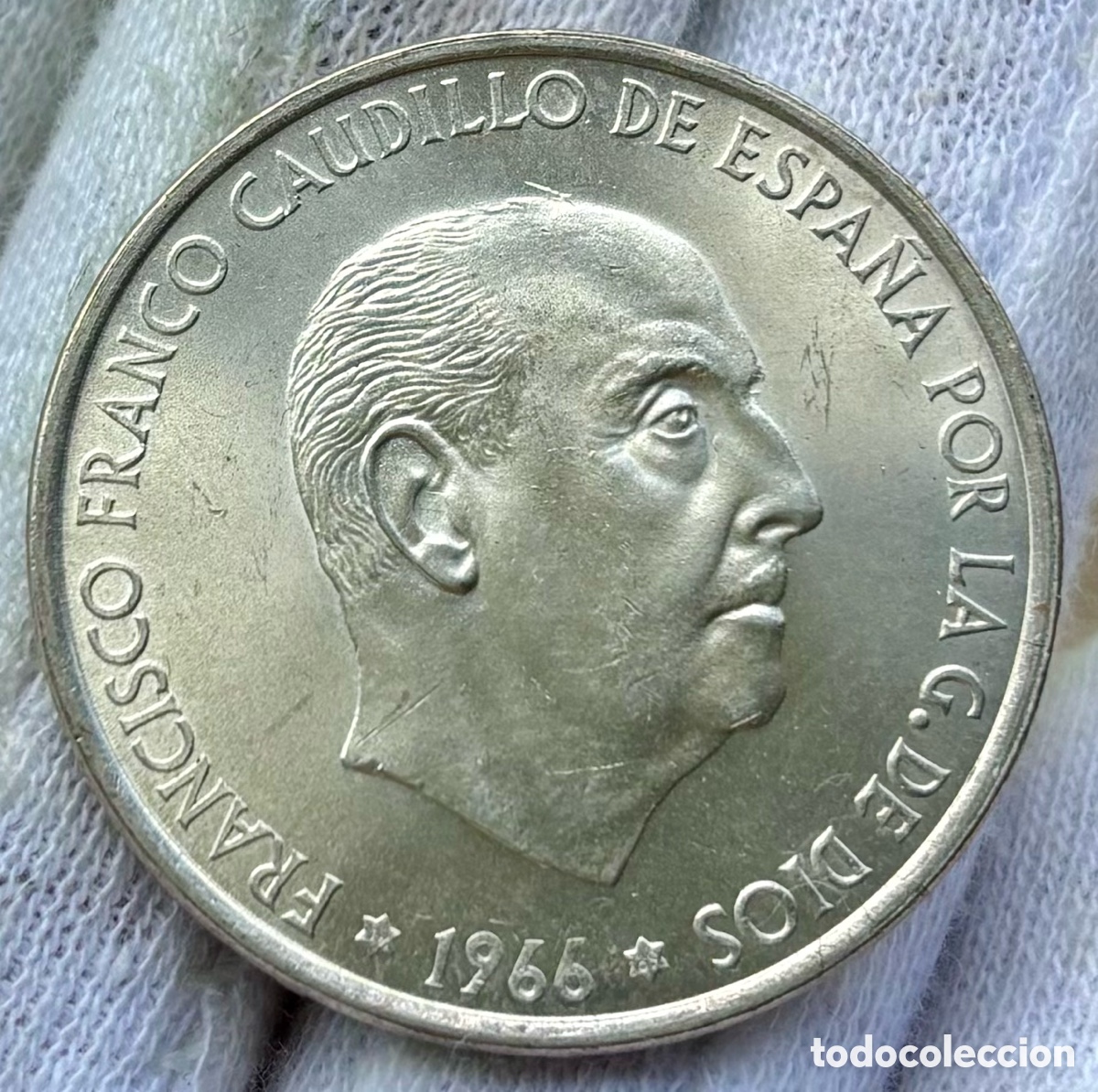 Monedas Franco: Moneda PLATA 100 Pesetas 1966 *69 Curvo SC. Troquelada