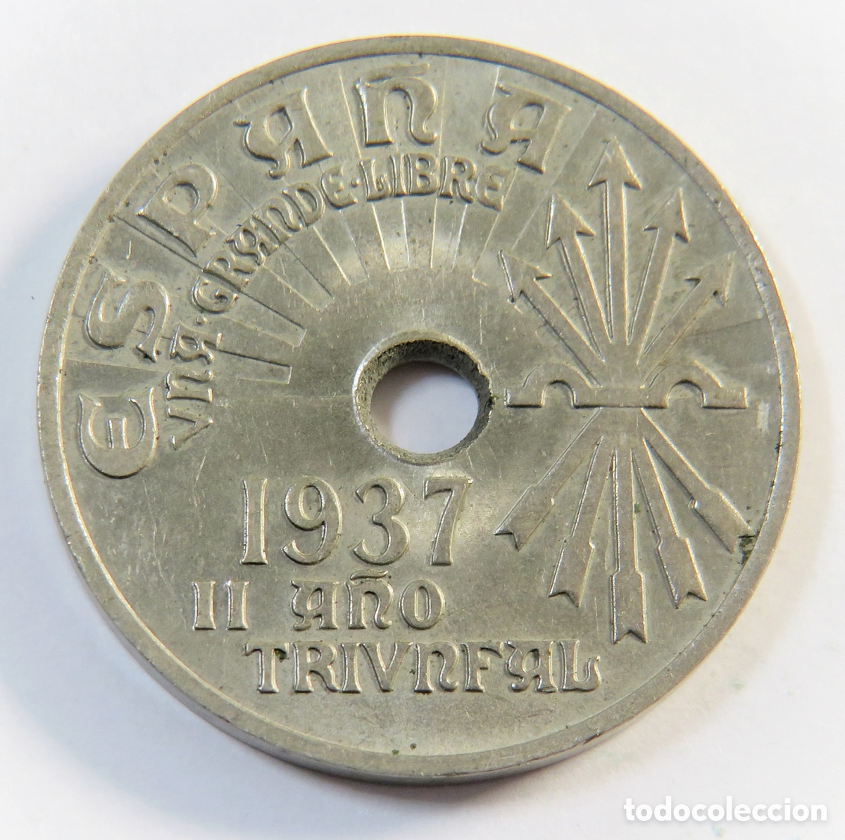 Franco Coins: 25 C&eacute;ntimos 1937 II A&ntilde;o Triunfal MBC+ Guerra Civil Espa&ntilde;ola Moneda Hist&oacute;rica