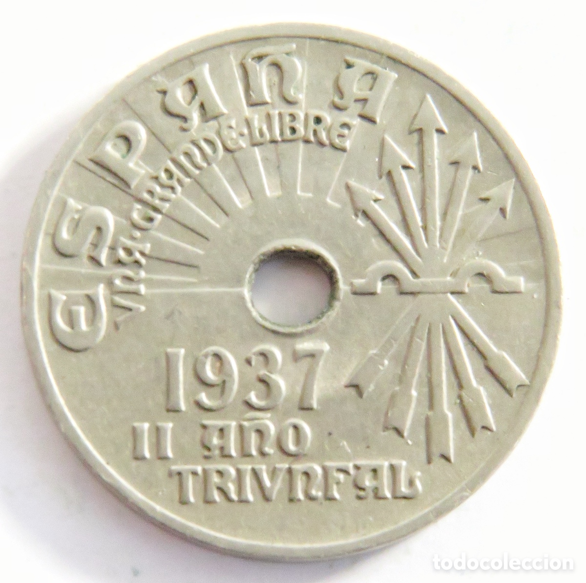 Monedas Franco: 25 C&eacute;ntimos 1937 II A&ntilde;o Triunfal Espa&ntilde;a Guerra Civil Muy Bonita