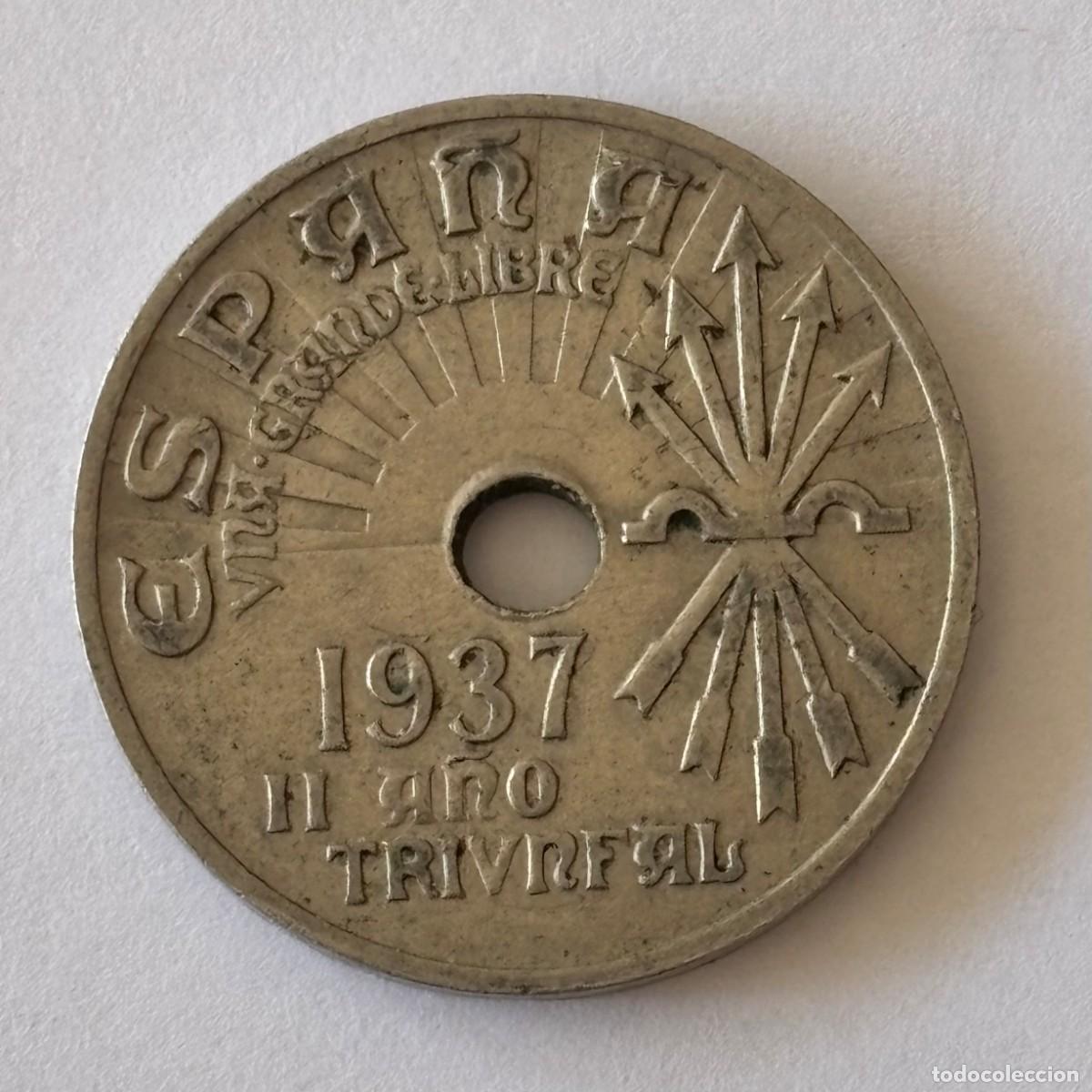 Moedas Franco: MONEDA DE 25 CENTIMOS 1937 II A&Ntilde;O TRIUNFAL (FOTO)
