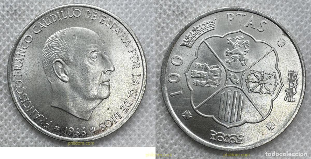Monedas Franco: 5372 ESPA&Ntilde;A 1966 FRANCO 100 PESETAS DEL 1966 * 69 PALO RECTO
