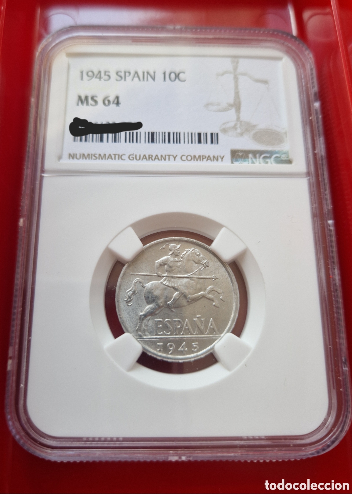 Monedas Franco: Moneda 5 Centimos 1945 Estado Espa&ntilde;ol Encapsulada NGC