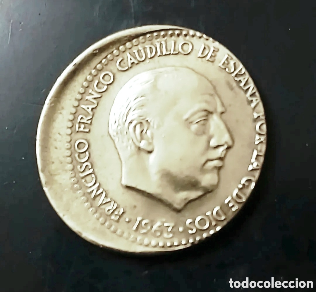 Monedas Franco: UNA PESETA FRANCO 1963*63 CU&Ntilde;O DESPLAZADO CANT&Oacute; LIZO EN BEC+++