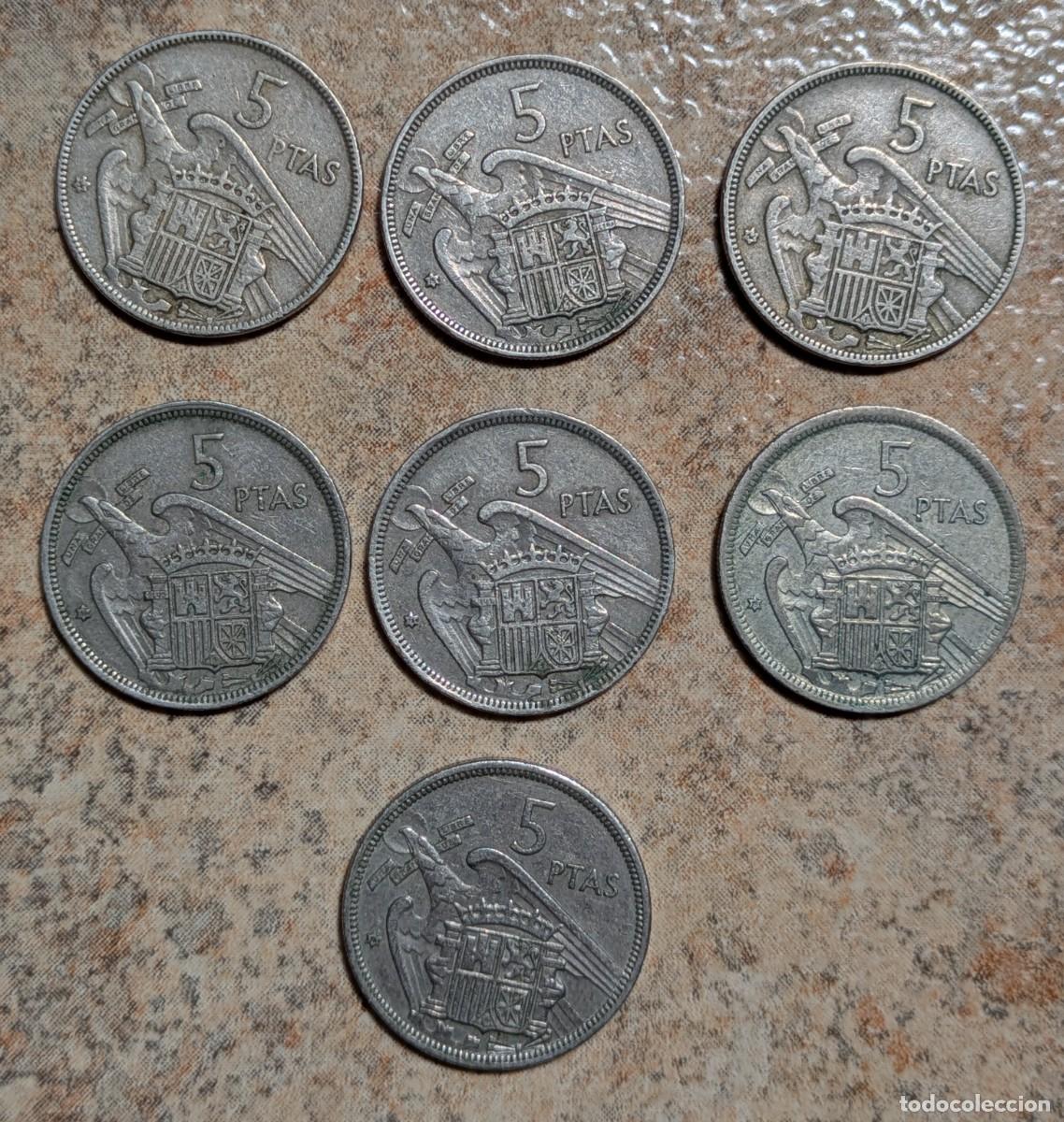Monedas Franco: Lote 7 monedas de 5 pesetas de 1957