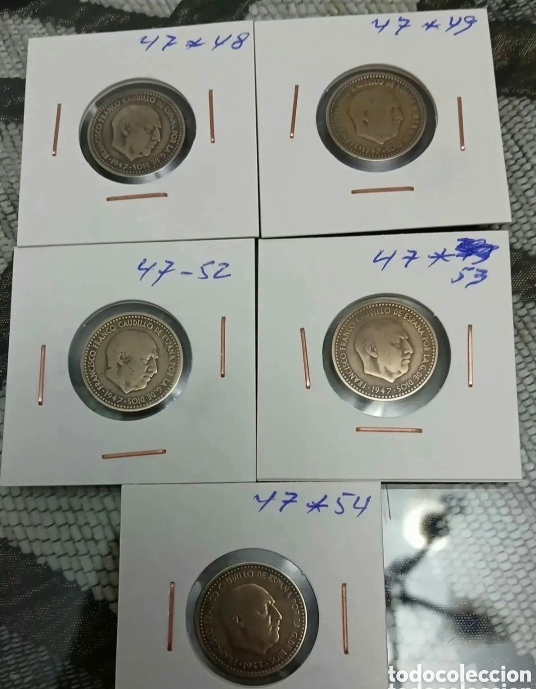Monedas Franco: 5 MONEDAS DE 1 PESETA 1947