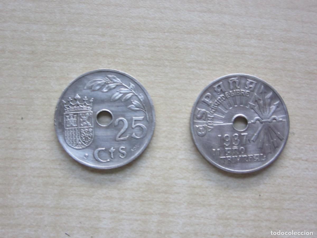 Monete Franco: 2 monedas de 25 c&eacute;ntimos emitidas en Burgos en 1937 (Guerra civil ) por Franco