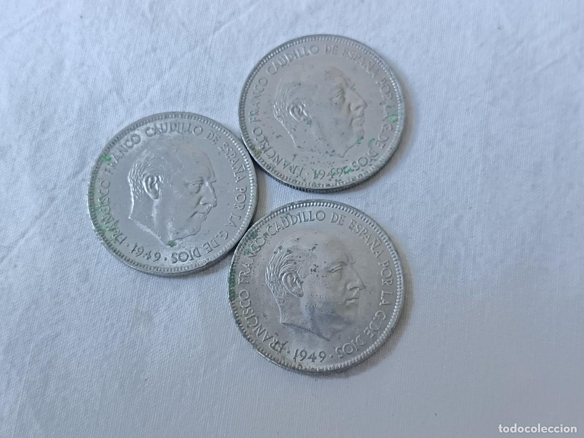 M&uuml;nzen unter Franco: 1949, *50, Lote de 3 monedas, Franco, 5 pesetas