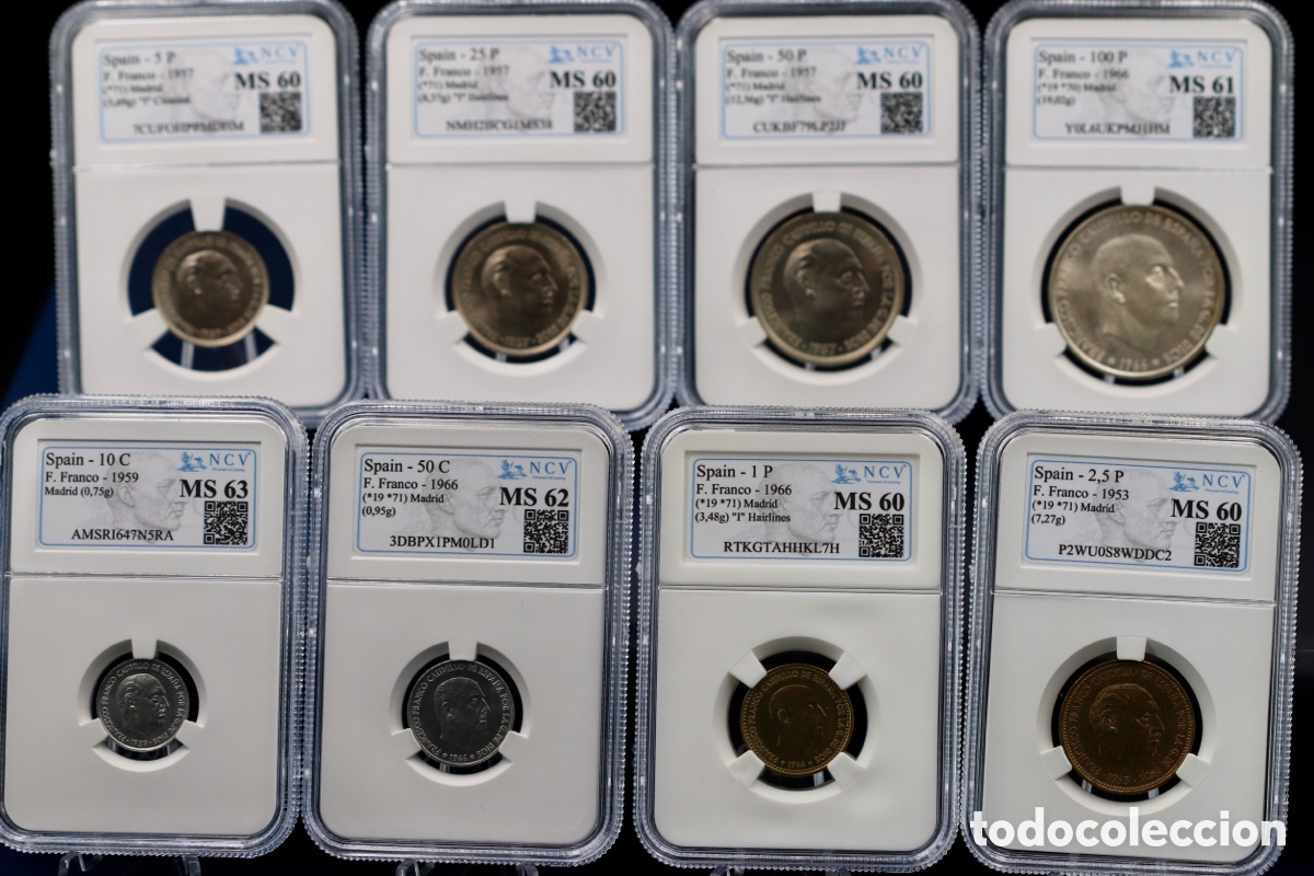 Monedas Franco: Estado Espa&ntilde;ol 1971-*71. Tira ( 10 Cts, 50 Cts, 1 Pta, 2,5 Pts, 5 Pts, 25 Pts, 50 Pts, 100 Pts)