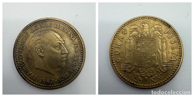 Monedas Franco: MONEDA. ESPA&Ntilde;A. FRANCISCO FRANCO. 1 PESETA. 1947. ESTRELLAS LEGIBLES *19-54*. S/C. VER