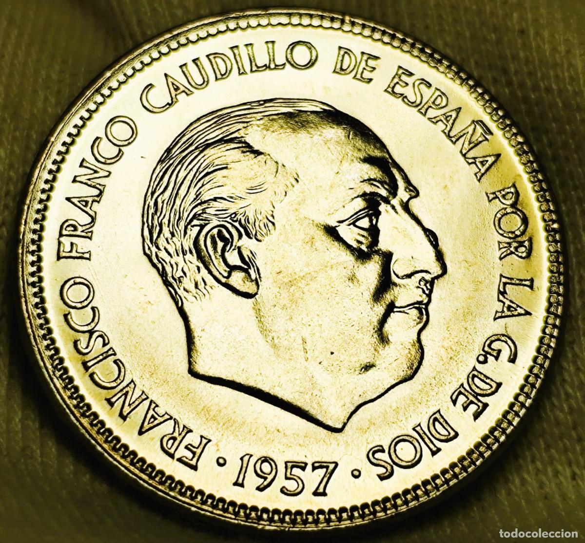 Monedas Franco: Espa&ntilde;a. 25 Pesetas 1957*(75) Francisco Franco, Variante, (Verruga en Nariz) Sin Circular. Lote 1591