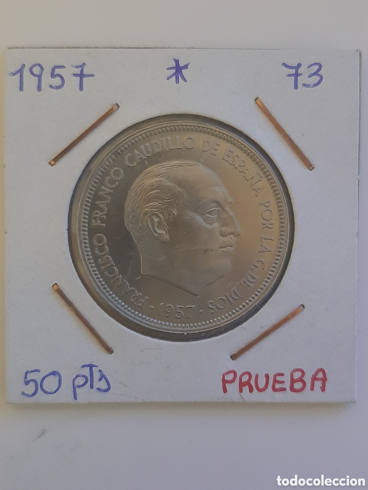 Monedas Franco: ESPA&Ntilde;A 50 PESETAS 1957 ESTRELLAS 7-3 PRUEBA SIN CIRCULAR