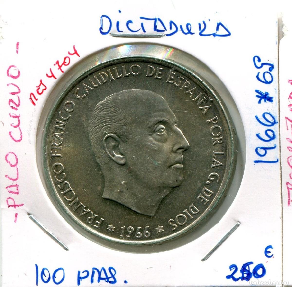 Monedas Franco: 100 PESETAS DICTADURA A&Ntilde;O 1966*69 ( PALO CURVO ) ( MES4704 )