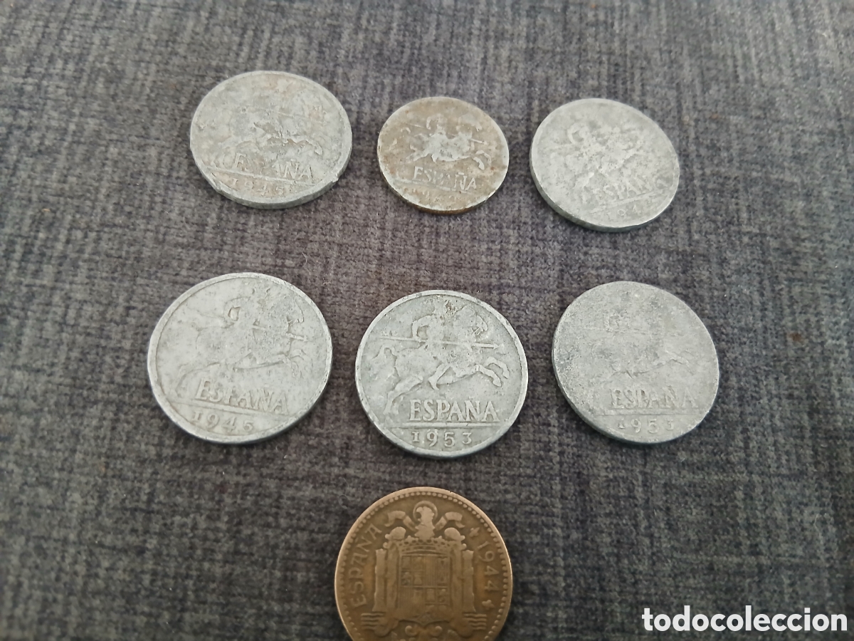 Monedas Franco: Lote 7 monedas 10 cents, 5 cents y 1 pta &eacute;poca franquista