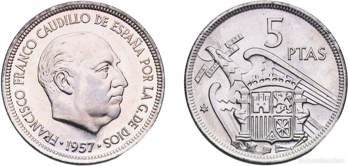 Monedas Franco: Spain Nationalist Government 1957 *75 5 Pesetas - Francisco Franco Copper-nickel (75% copper, 25% n