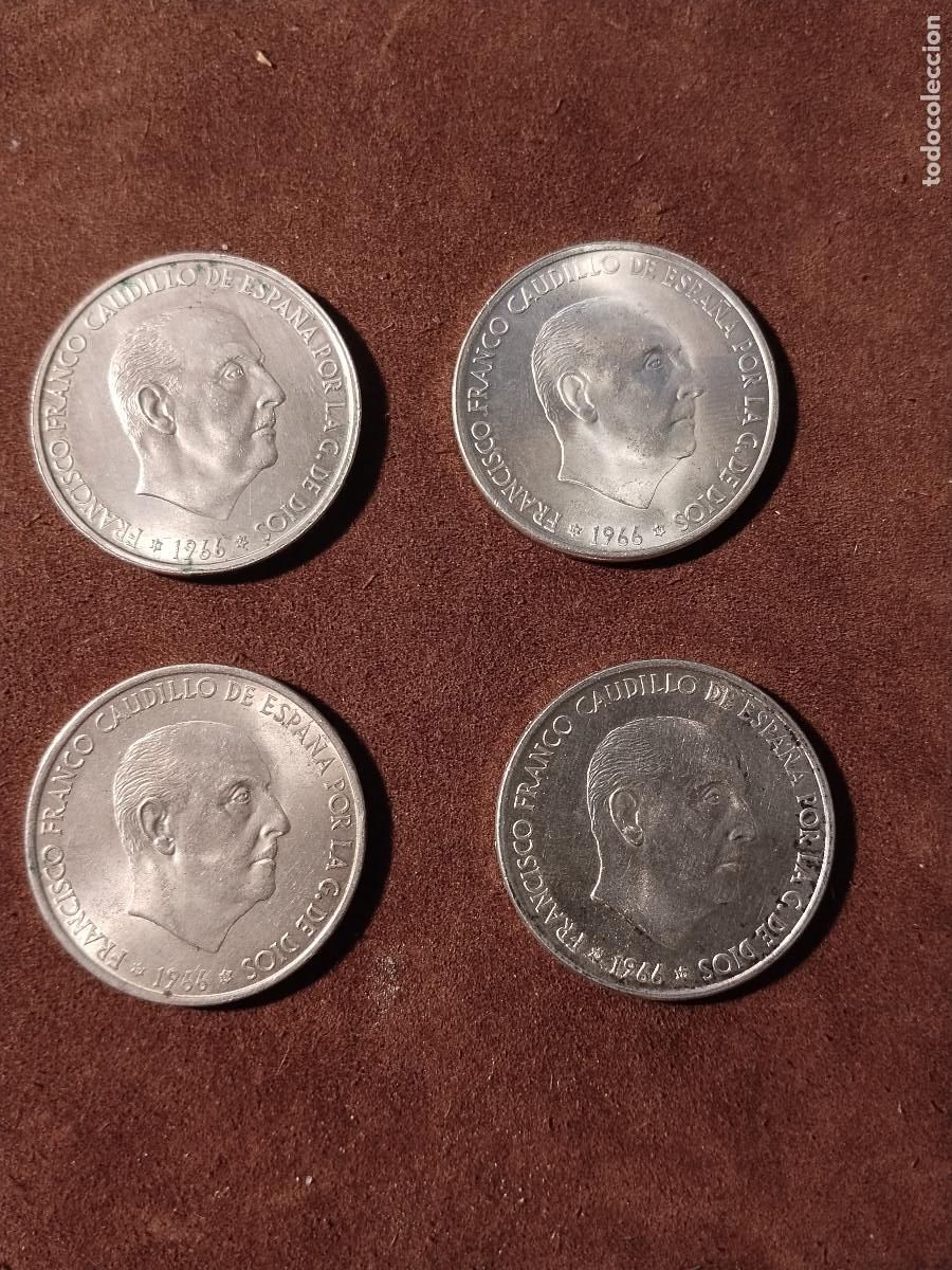 Monedas Franco: Lote 4 monedas 100 Pesetas 1966 &ndash; Estrellas 66, 67, 68 y 70 &ndash; Plata 800 &ndash; 76 gramos