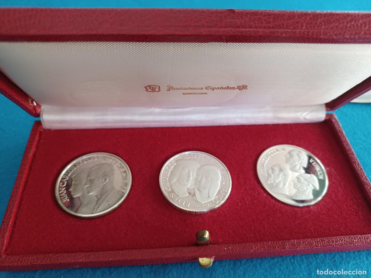 Monedas Franco: Estuche tres monedas plata V Centenario Descubrimiento de Am&eacute;rica 1492 - 1992