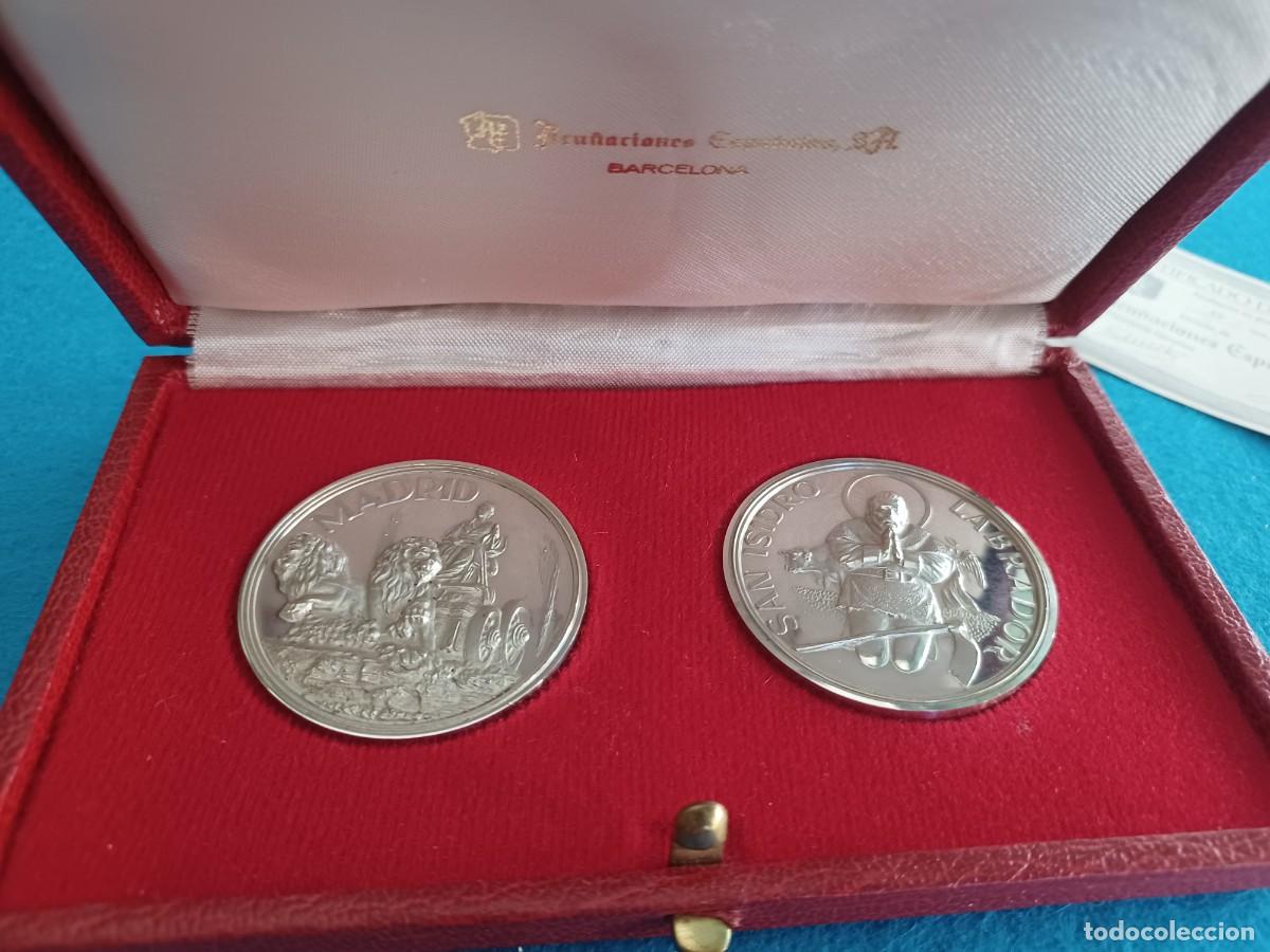 Monedas Franco: Estuche dos monedas plata Madrid La Cibeles San Isidro