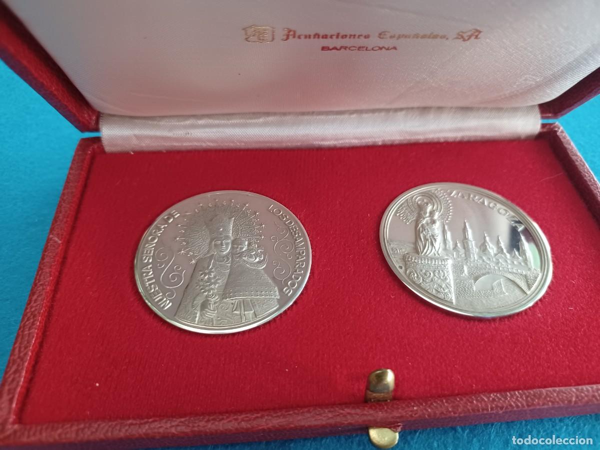 Monedas Franco: Estuche dos monedas plata Virgen de Los Desamparados y Virgen del Pilar