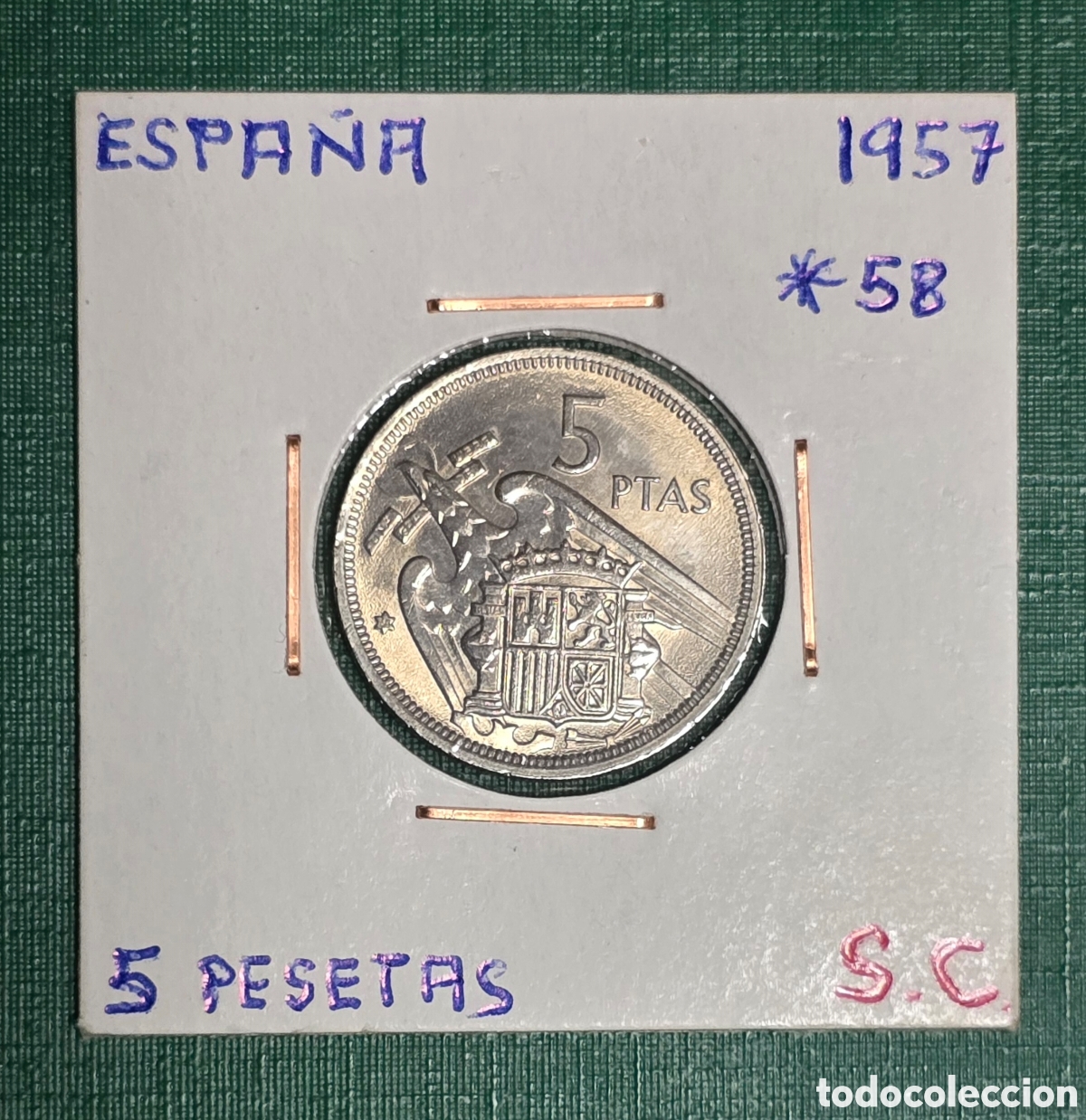 Monedas Franco: Estado Espa&ntilde;ol 5 Ptas 1957 *58 SC. Franco