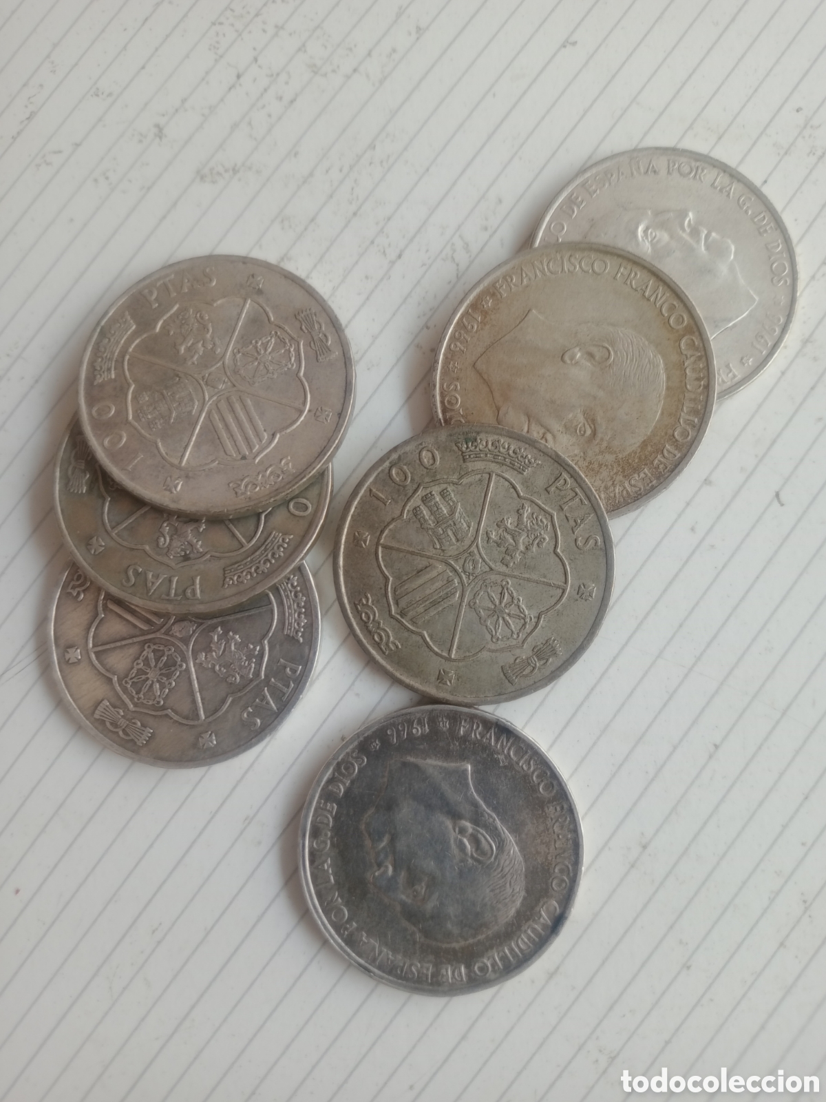 Monedas Franco: 6 monedas de 100 pesetas de plata 1966. Franco