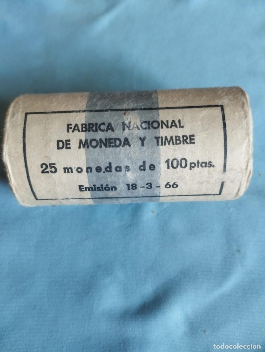 Monedas Franco: Cartucho oficial e intacto (FNMT) 25 monedas de plata de 100 pesetas, emisi&oacute;n del 18-03-1966 (66)