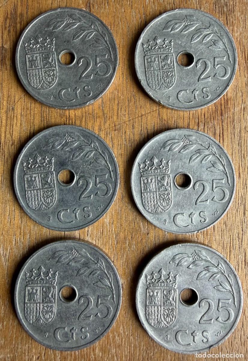 Monedas Franco: Espa&ntilde;a. 25 cts 1937. Lote de 6