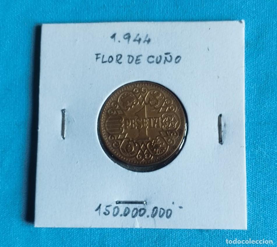 Monedas Franco: 1 peseta de Espa&ntilde;a del a&ntilde;o 1944. Flor de Cu&ntilde;o.