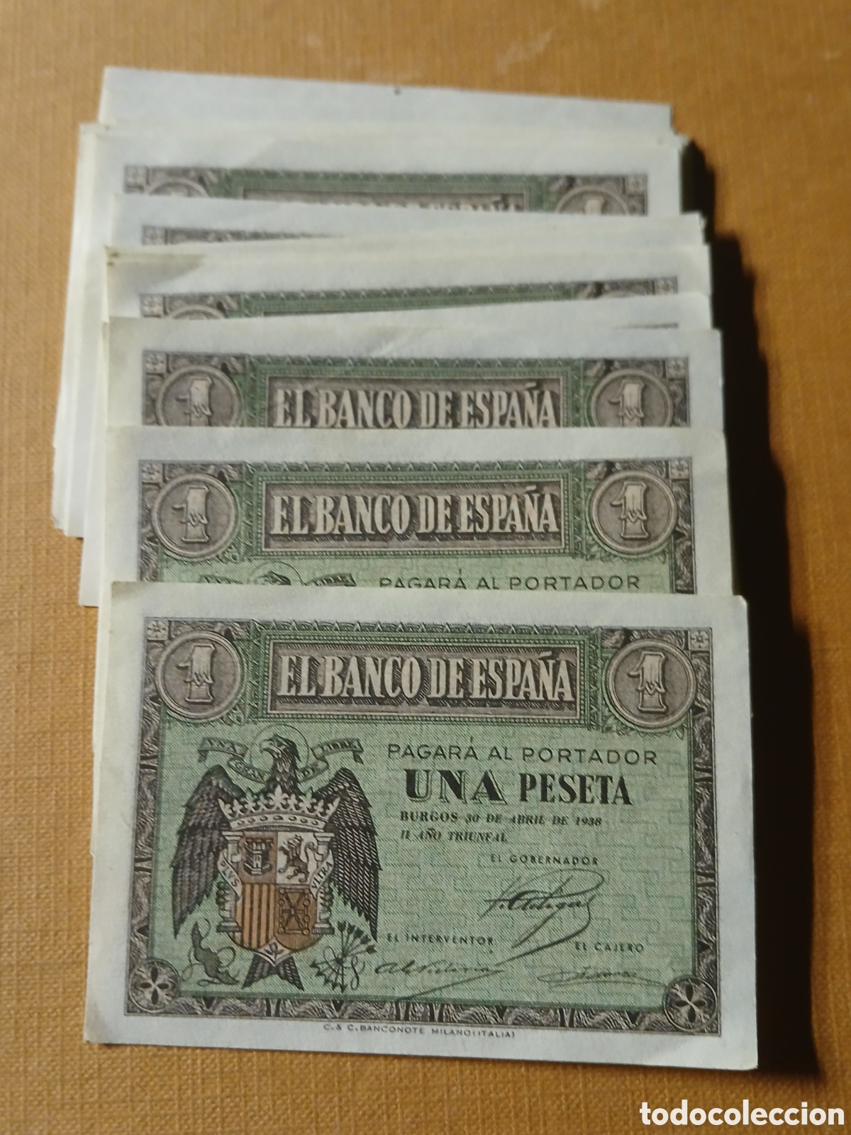 Monedas Franco: LOTE, 21 BILLETES DE UNA PESETA BURGOS 1938. CORRELATIVOS.