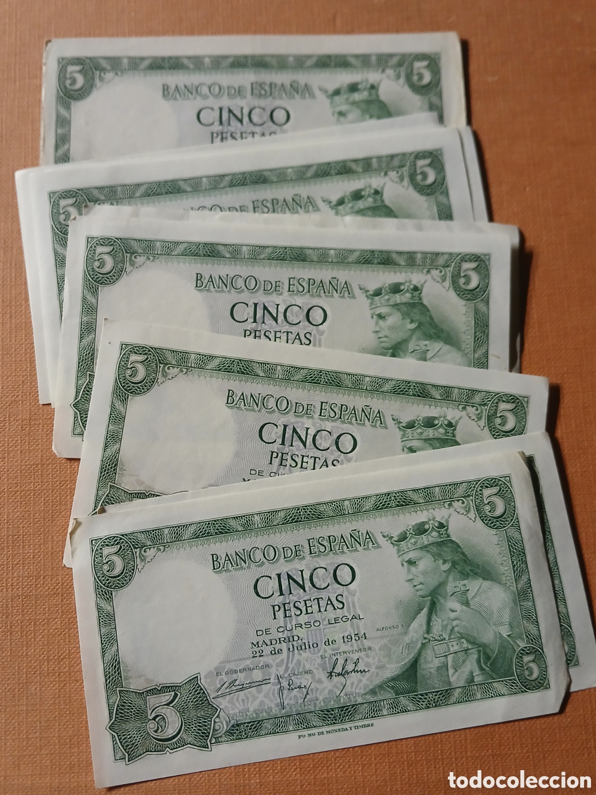 Monedas Franco: LOTE,10 BILLETES ESPA&Ntilde;OLES DE CINCO PESETAS 1954 SIN CIRCULAR, ALGUNOS CORRELATIVOS.