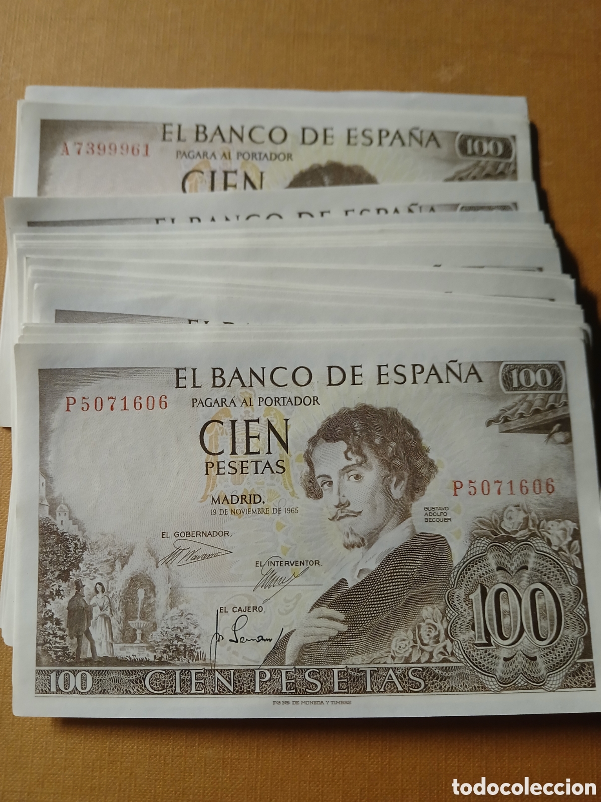 Monedas Franco: LOTE, 56 BILLETES ESPA&Ntilde;OLES DE 100 PESETAS GUSTAVO ADOLFO BECQUER 1965 SIN CIRCULAR, LA MAYOR&Iacute;A CORR