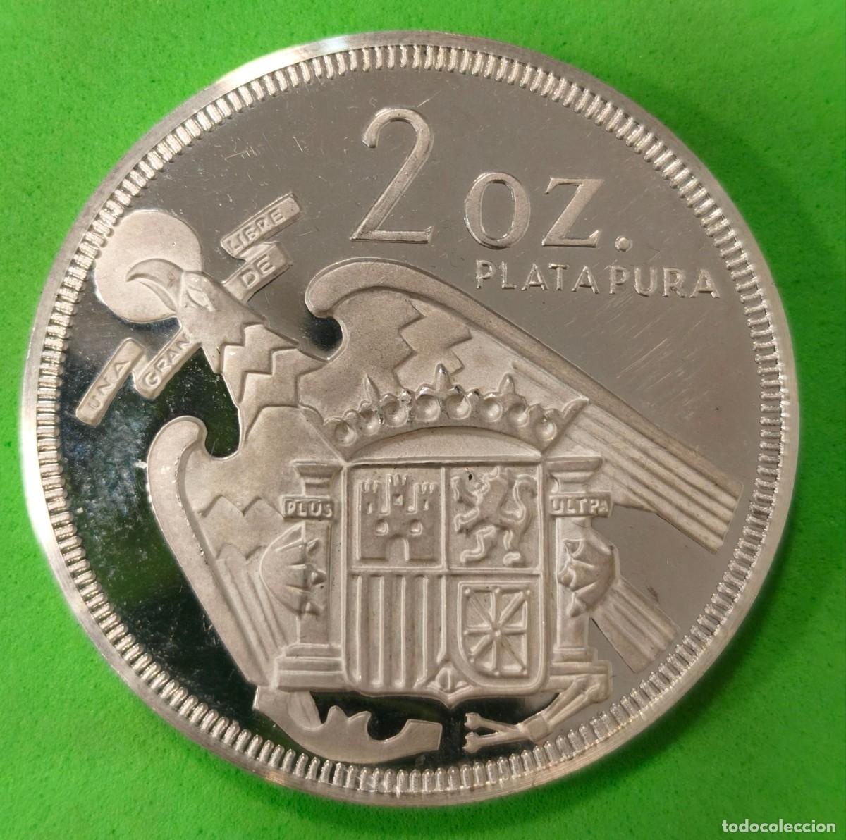 Monedas Franco: ESPA&Ntilde;A. A&Ntilde;O 1975. 2 ONZAS PLATA PURA GENERAL FRANCO. PESO 62,2 GR