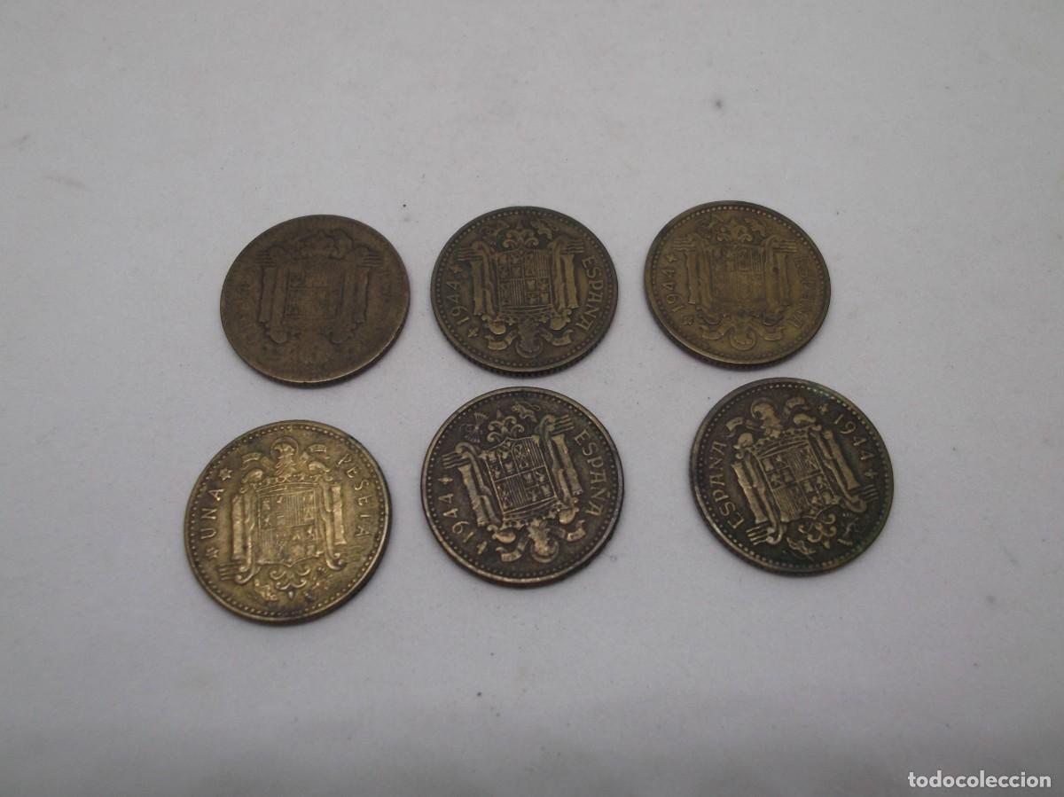 Monedas Franco: Lote de seis monedas de 1 peseta de Franco 1944