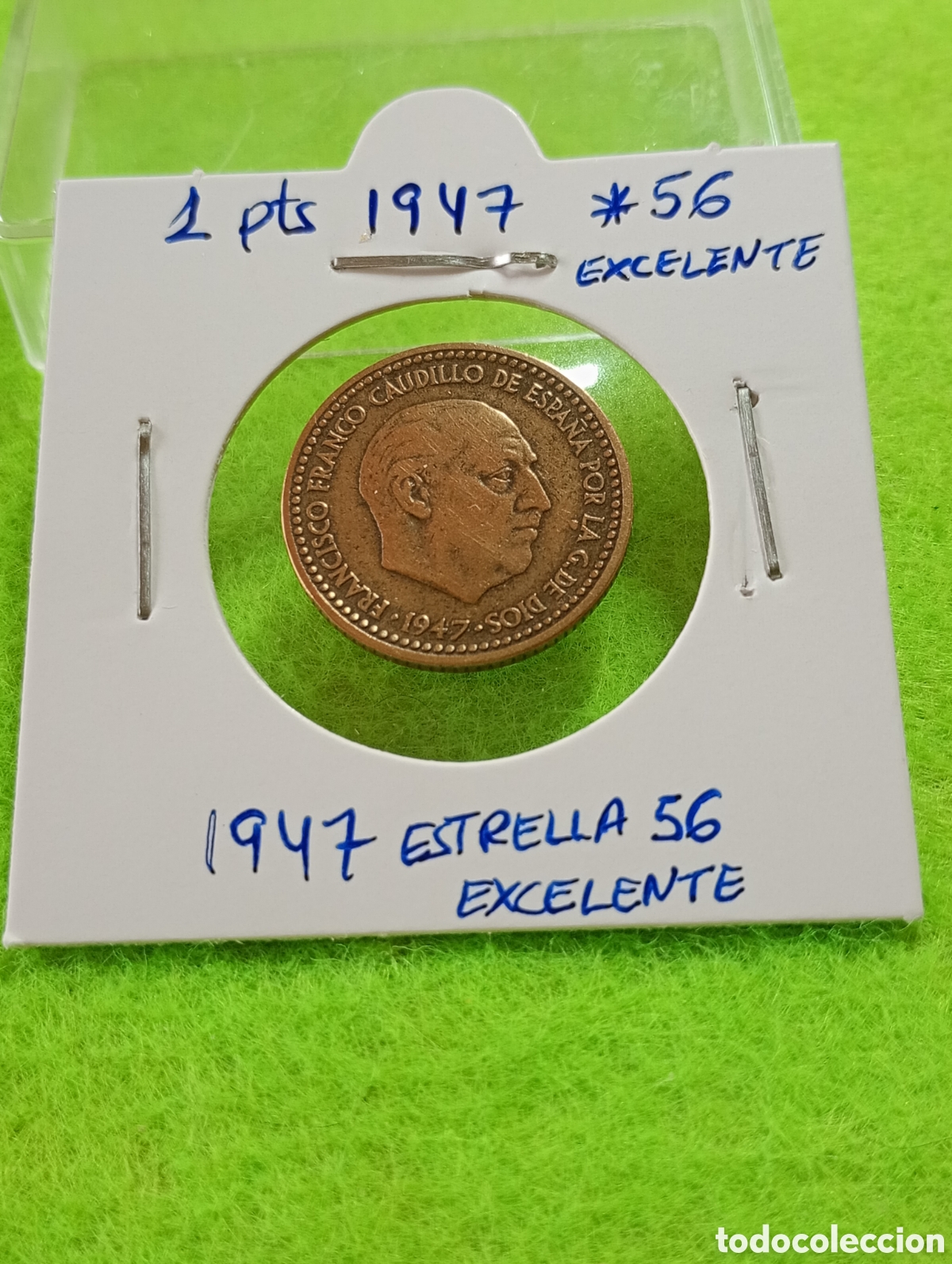 Monedas Franco: Una peseta de 1947 estrella 56 en excelente estado.