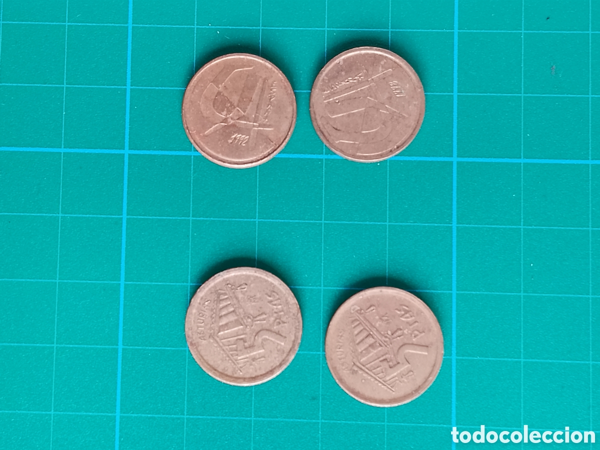 Monedas Franco: Lote 4 monedas de 5 pesetas Espa&ntilde;a 90s asturias