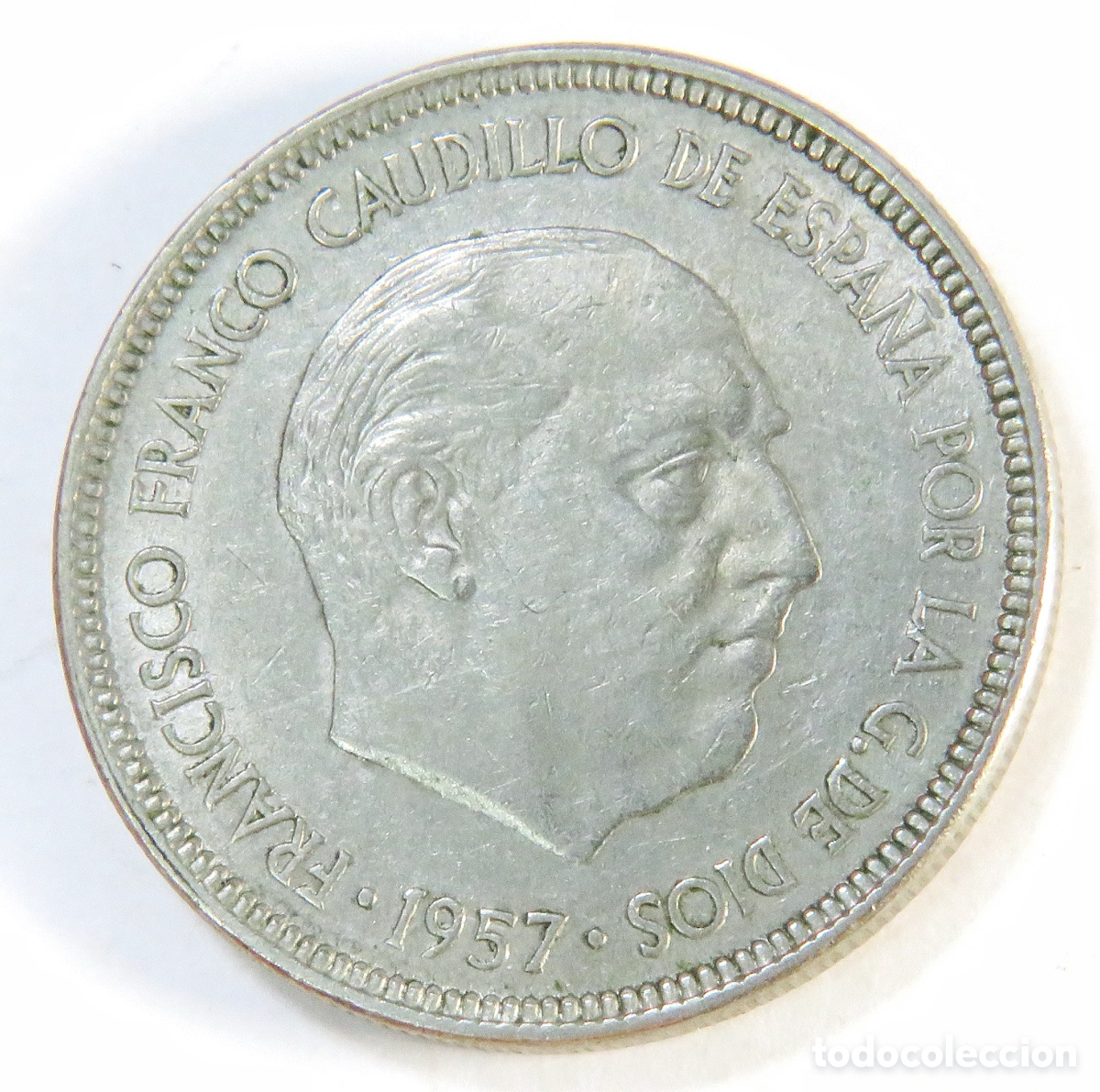 Monedas Franco: 5 Pesetas 1957 63 &ndash; Francisco Franco &ndash; Moneda de Plata Espa&ntilde;ola &ndash; Estrella Visible