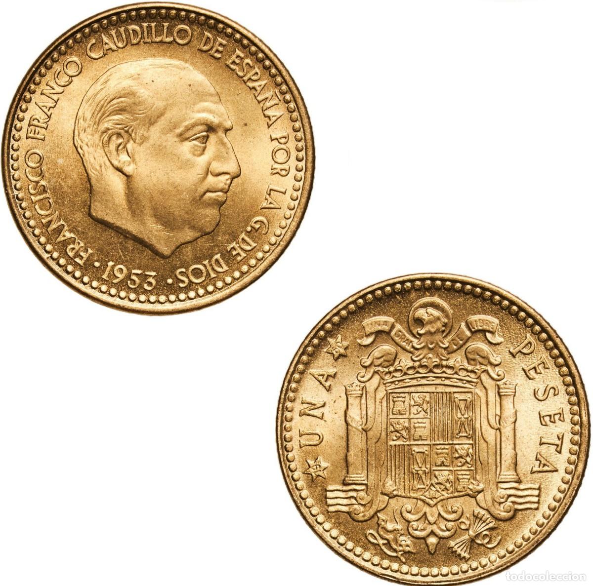 Monedas Franco: *GUTSE* FRANCO-6, 1 PESETA 1953*19-60, BRILLO ORIGINAL, SIN CIRCULAR.