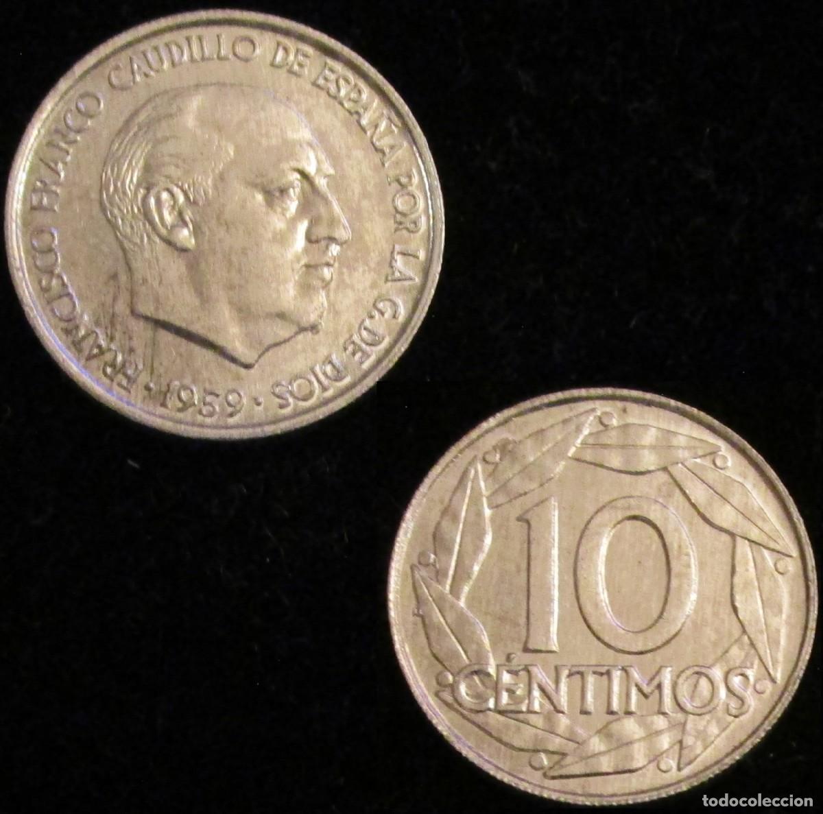 Monete Franco: *GUTSE* FRANCO-3, 10 CENTIMOS 1959, DE LA TIRA DE 1970, PRUEBA, ESCASA.
