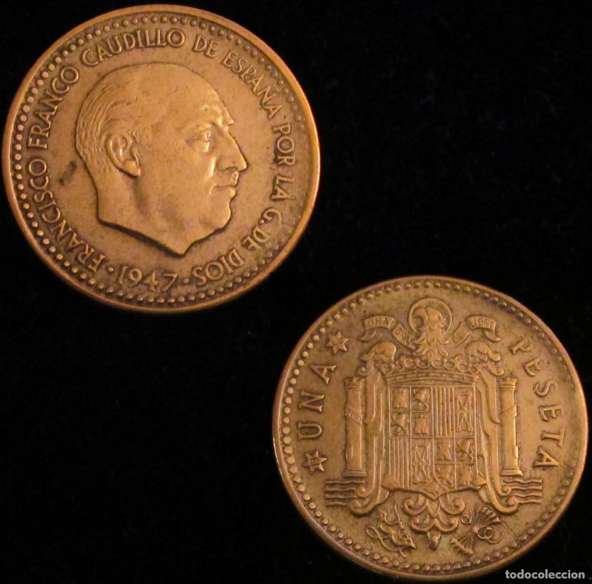 Monedas Franco: *GUTSE* FRANCO-1778, 1 PESETA 1947*19-56, LIMPIADA, MUY ESCASA, EBC.