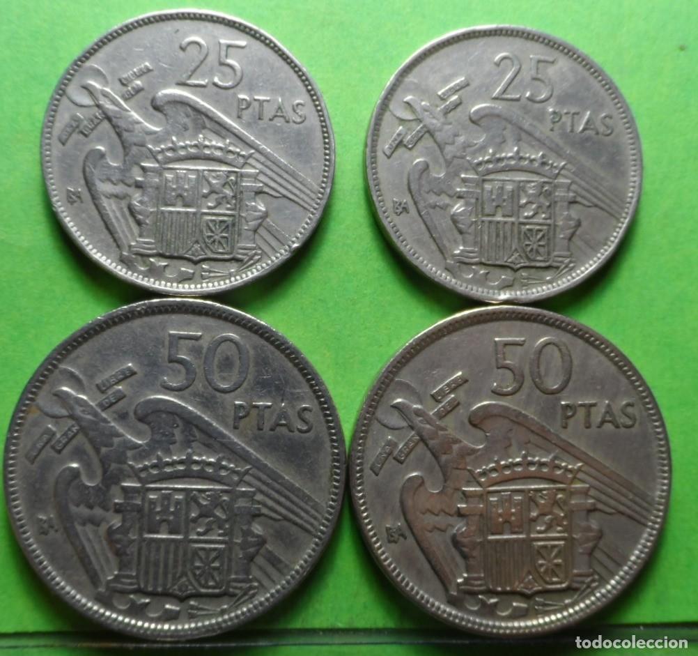 Monedas Franco: Lote de 4 monedas, ESTADO ESPA&Ntilde;OL. 50 (2) y 25 (2) Pesetas 1957, BA,