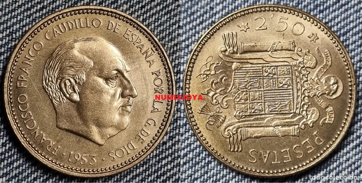 Monedas Franco: FRANCO moneda de 2,50 PESETAS 1953* 1971. AUTENTICA MUY ESCASA. Peso 7,04 gr.