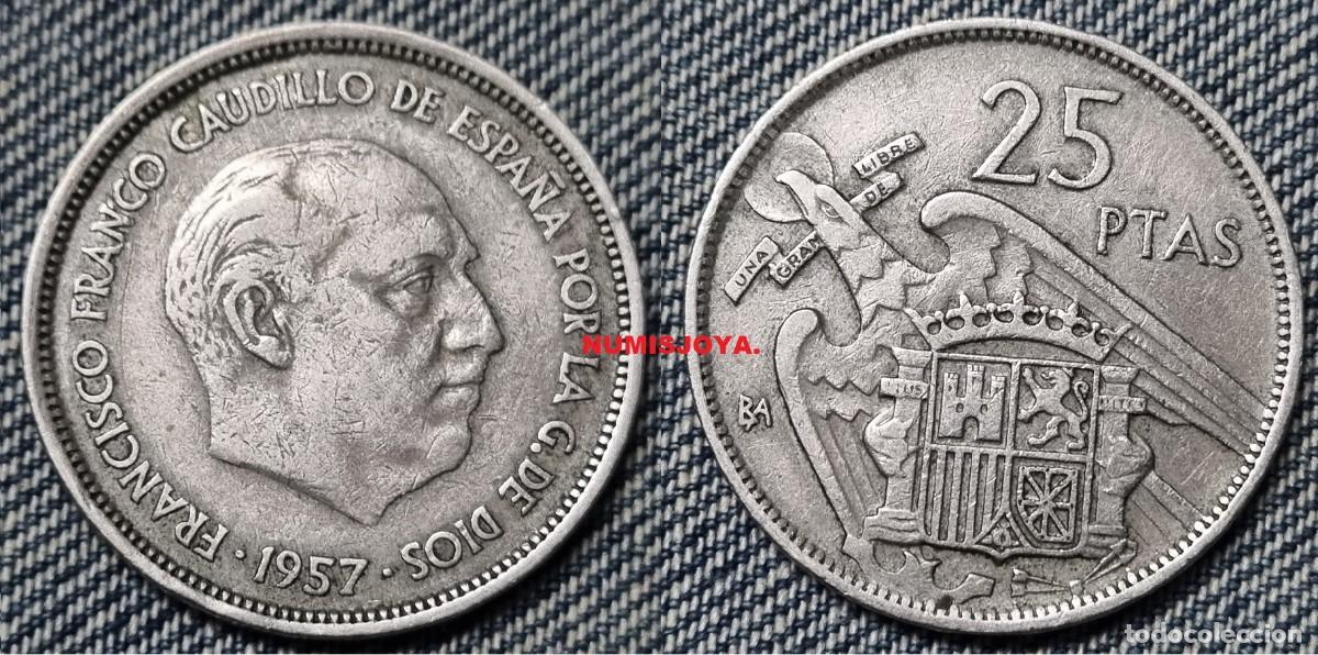 Monedas Franco: FRANCO 25 Pesetas a&ntilde;o 1957 BA. SERIE 1&ordf; EXPOSICI&Oacute;N IBEROAMERICANA EN BARCELONA. Peso 8,42 gr. RARA