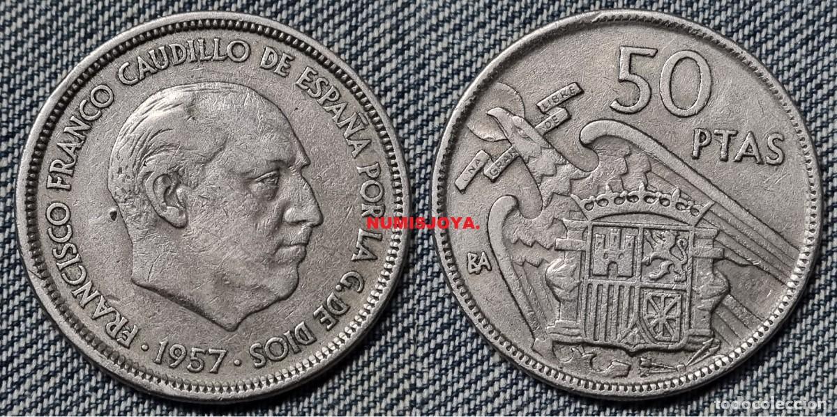 Monedas Franco: FRANCO 50 Pesetas a&ntilde;o 1957 BA. SERIE 1&ordf; EXPOSICI&Oacute;N IBEROAMERICANA EN BARCELONA. Peso 12,57 gr. RARA